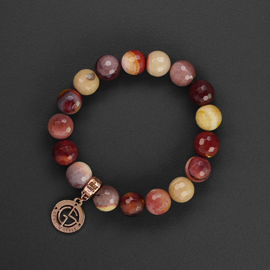 Mookaite natural gemstone bracelet with rose gold charm by Gems In Style Jewellery