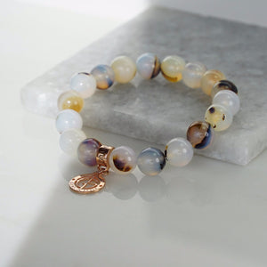 Agate natural gemstone bracelet with branded rose gold charm by Gems In Style Jewellery. 