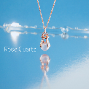 GEMS IN STYLE necklace - Angel Love collection, ROSE QUARTZ gemstone, 925 Sterling Silver with 14K Rose Gold plating. Modern Minimalist Gemstone Jewellery.