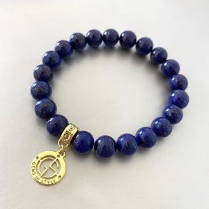 Lapis Lazuli gemstone bracelet with 14K gold plated charm