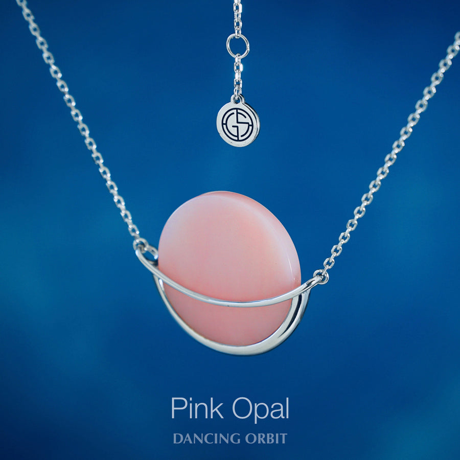 Dancing Orbit Necklace - Pink Opal - 925 Sterling Silver. Gems In Style.