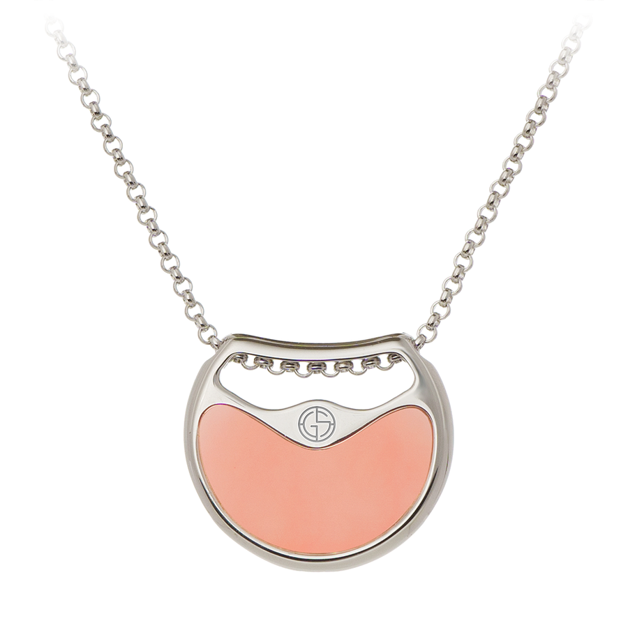 Double Agent necklace, ONYX and PINK OPAL gemstones, 925 Sterling Silver, Rhodium platied.