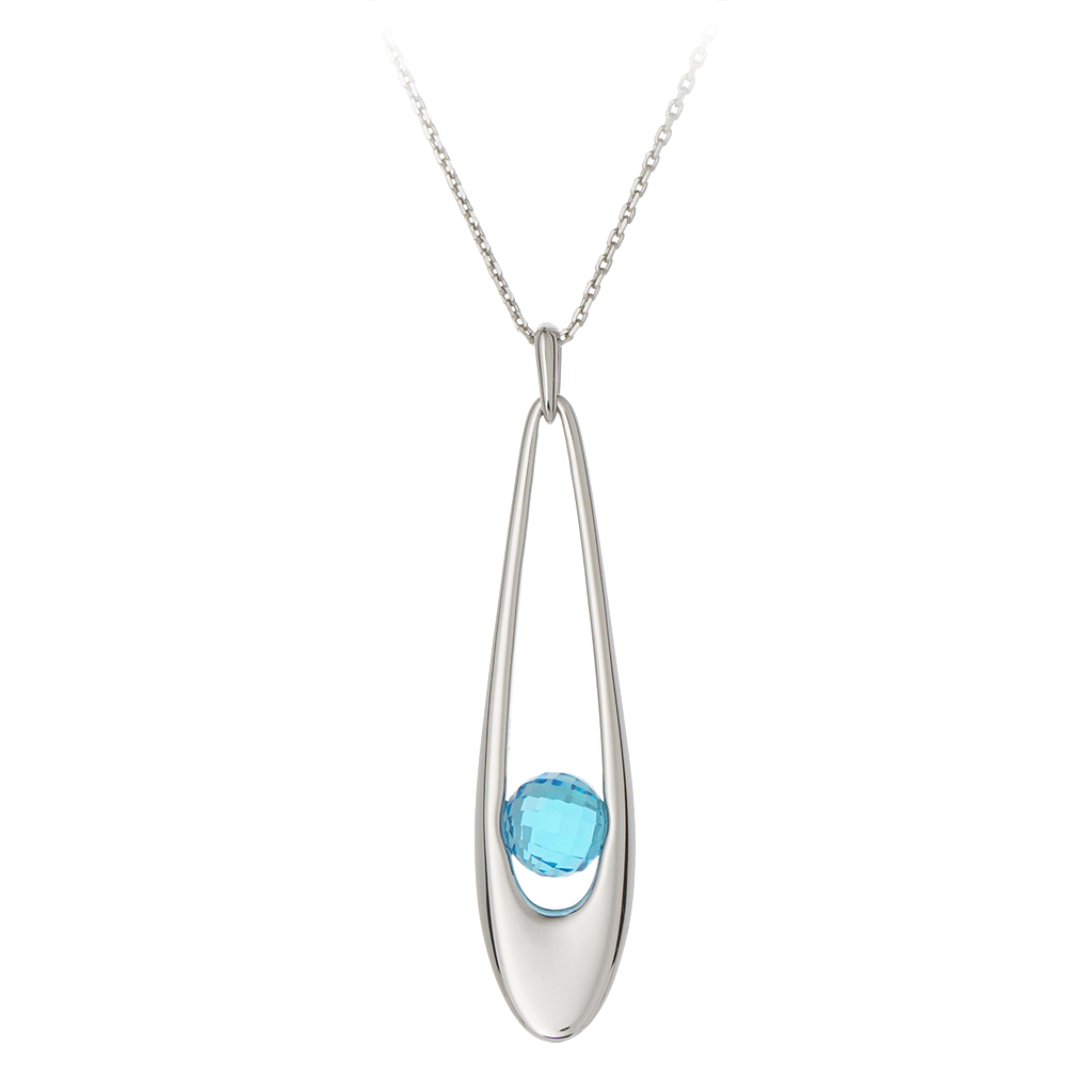 GEMS IN STYLE necklace - Levity collection, Swiss Blue Topaz gemstone, 925 Sterling Silver with Rhodium plating. Modern Minimalist Gemstone Jewellery.