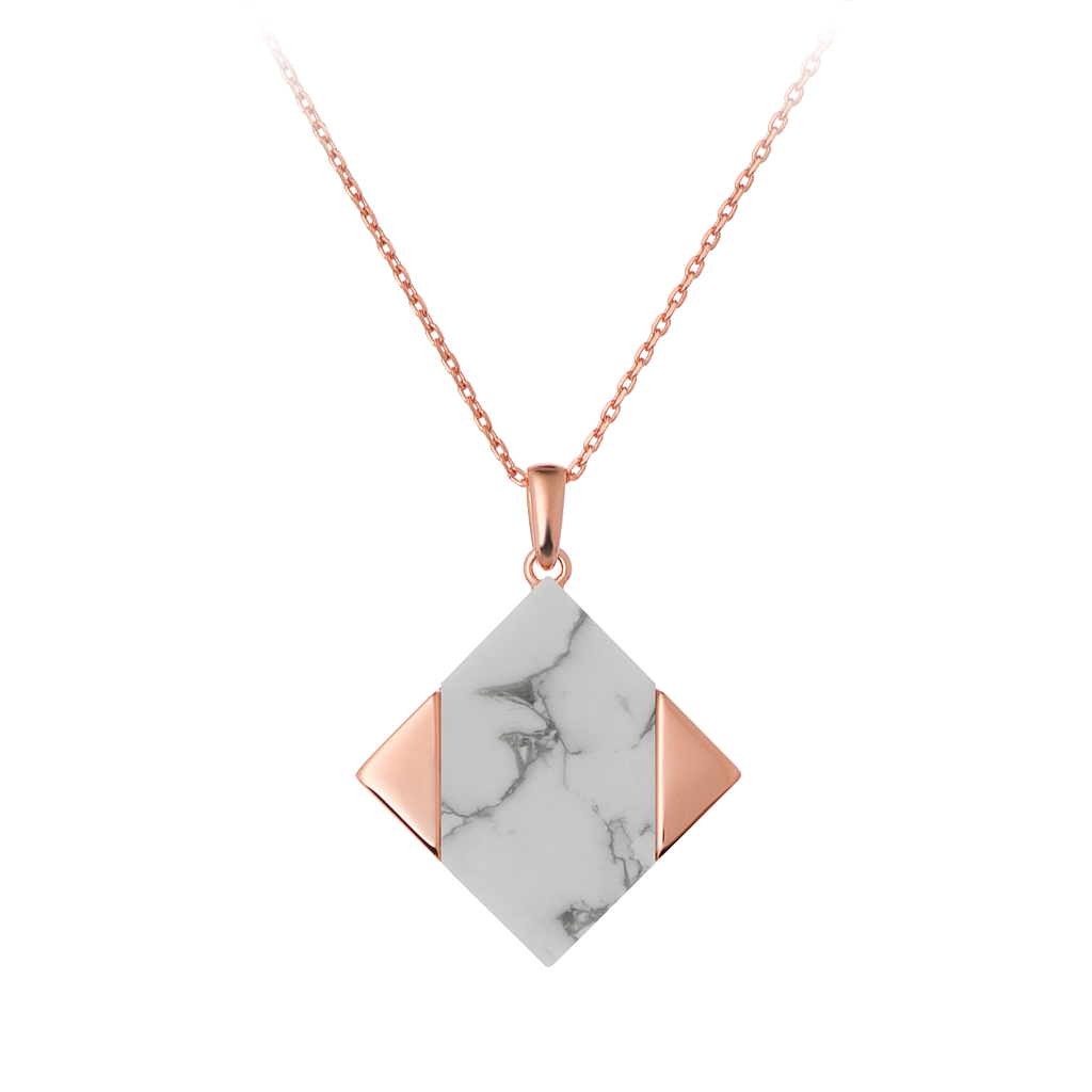 GEMS IN STYLE necklace - Magic Quad collection, HOWLITE gemstone, 925 Sterling Silver with 14K Rose Gold plating. Modern Minimalist Gemstone Jewellery.