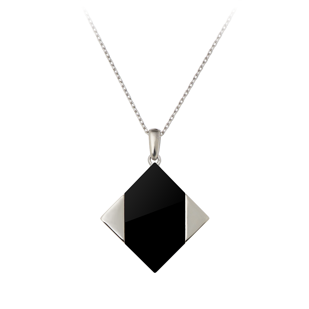GEMS IN STYLE necklace - Magic Quad collection, ONYX gemstone, 925 Sterling Silver with Rhodium plating. Modern Minimalist Geometric Gemstone Jewellery.