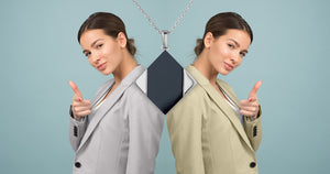 Two women in business suits and geometric jewellery by Gems In Style