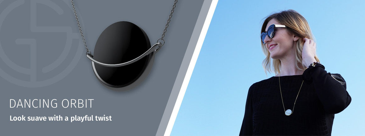 GEMS IN STYLE necklaces, Dancing Orbit collection, natural gemstones, 925 Sterling Silver with Rhodium or 14K Gold plating. Modern Minimalist Gemstone Jewellery.