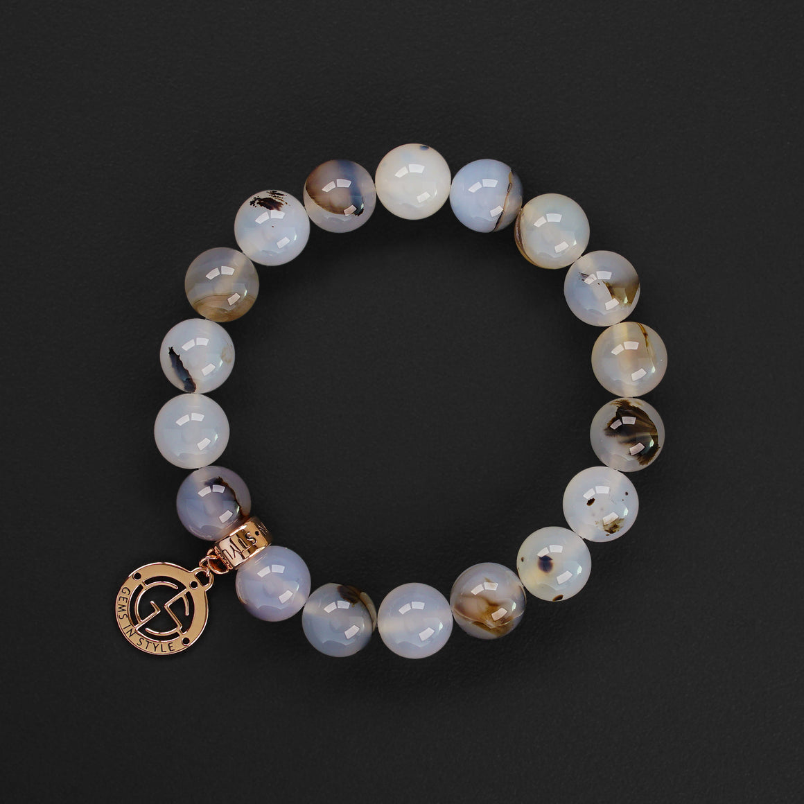Natural Agate gemstone bracelet with rose gold charm by Gems In Style Jewellery
