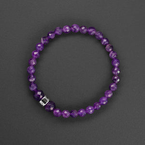 Faceted Amethyst natural gemstone bracelet with silver charm by Gems In Style Jewellery.
