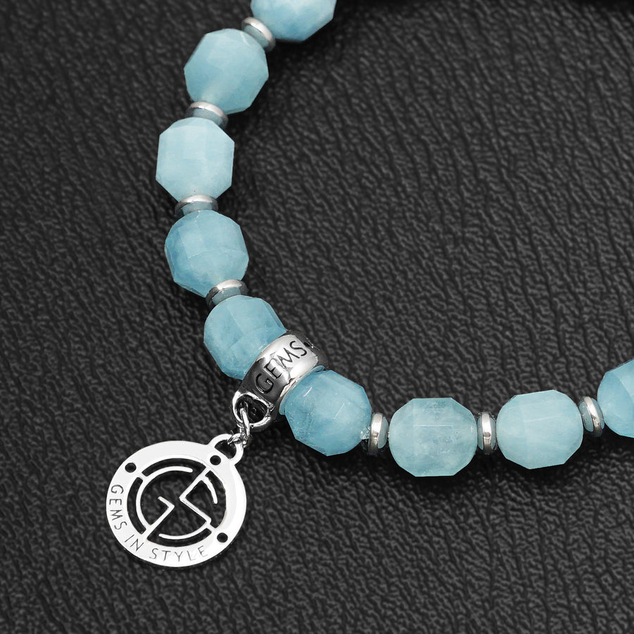 Aquamarine bracelet with silver charm by Gems In Style Jewellery