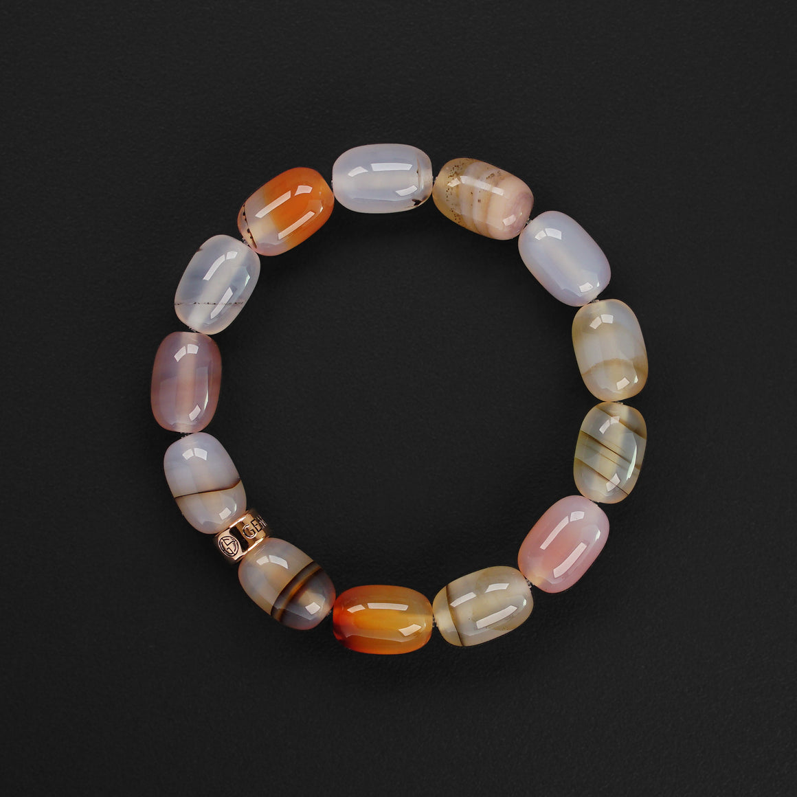 Montana Agate natural gemstone bracelet with branded rose gold charm by Gems In Style Jewellery. 