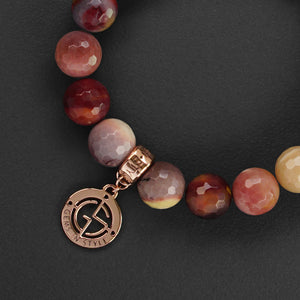 Mookaite natural gemstone bracelet with rose gold charm by Gems In Style Jewellery.