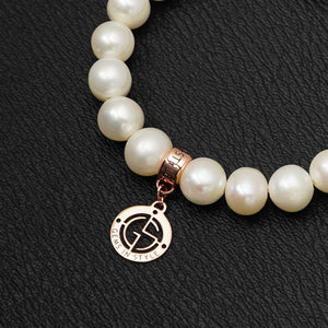 Freshwater Pearl gemstone bracelet with rose gold charm by Gems In Style Jewellery