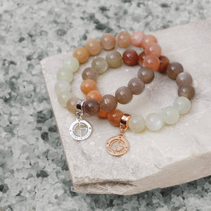 Moonstone gemstone bracelets with silver and rose gold charms