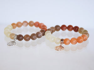 Moonstone gemstone bracelets with silver and rose gold charms