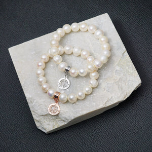 Freshwater Pearl gemstone bracelets with silver and rose gold charms