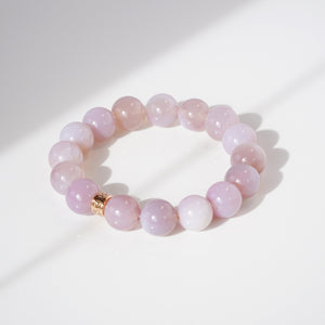 Natural Pink Agate gemstone bracelet with branded rose gold charm by Gems In Style Jewellery.