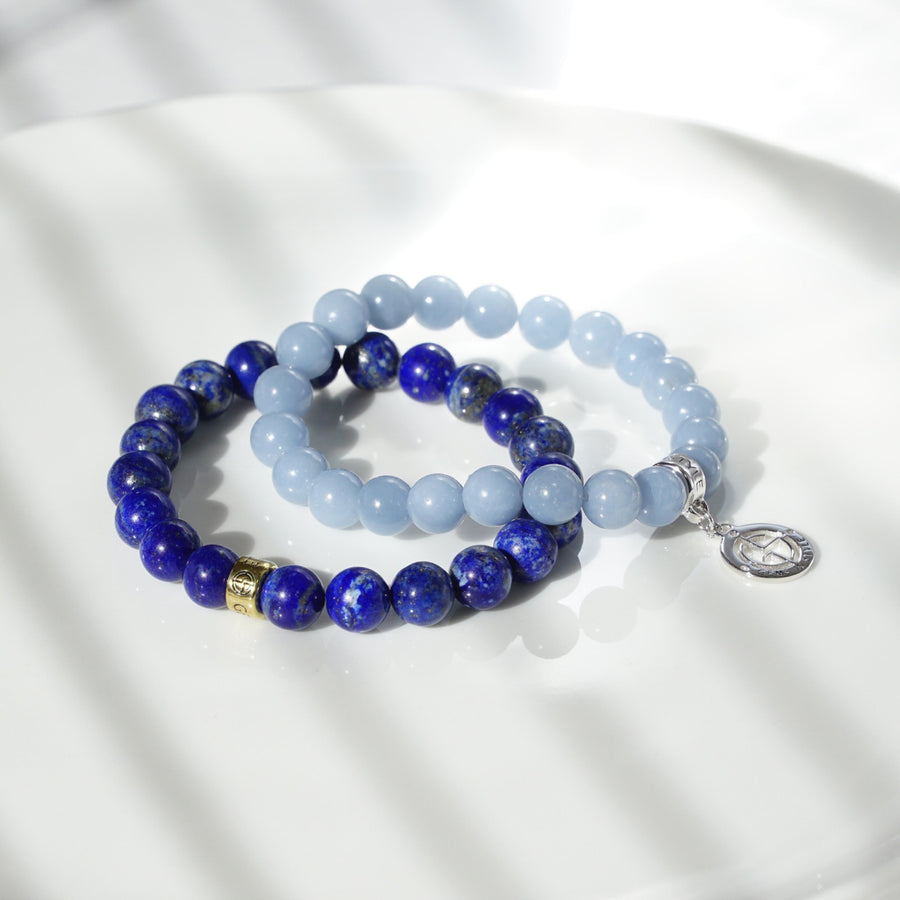 Natural Angelite gemstone bracelet with silver charm by Gems In Style Jewellery