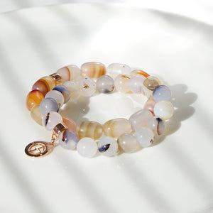Agate natural gemstone bracelet with branded rose gold charm by Gems In Style Jewellery. 