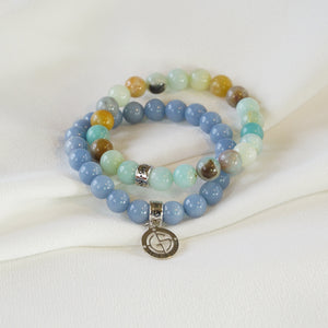 Natural Angelite and Amazonite gemstone bracelets with silver charms by Gems In Style Jewellery