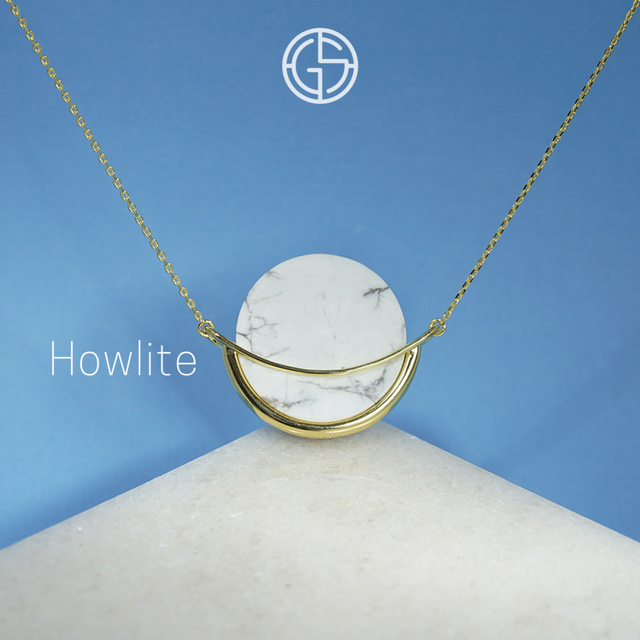 GEMS IN STYLE necklace - Dancing Orbit collection, HOWLITE gemstone, 925 Sterling Silver with 14K Gold plating. Modern Minimalist Gemstone Jewellery.