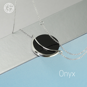 GEMS IN STYLE necklace - Dancing Orbit collection, ONYX gemstone, 925 Sterling Silver with Rhodium plating. Modern Minimalist Gemstone Jewellery.