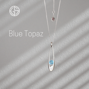 Sterling Silver necklace with Blue Topaz gemstone. GEMS IN STYLE: minimalist gemstone jewellery