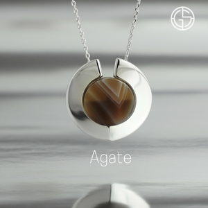 GEMS IN STYLE necklace - Athena Aegis collection, AGATE gemstone, 925 Sterling Silver with Rhodium plating. Modern Minimalist Gemstone Jewellery.