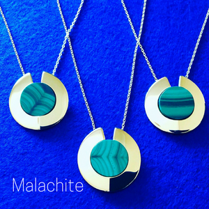 GEMS IN STYLE necklaces - Athena Aegis collection, MALACHITE gemstone, 925 Sterling Silver with 14K Gold plating. Modern Minimalist Gemstone Jewellery.