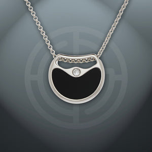 Double Agent necklace, ONYX and PINK OPAL gemstones, 925 Sterling Silver, Rhodium platied.