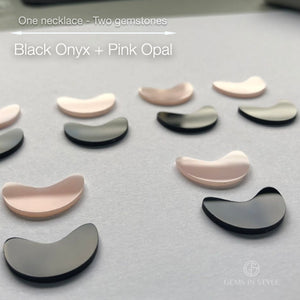Onyx and Pink Opal gemstones for Double Agent necklace
