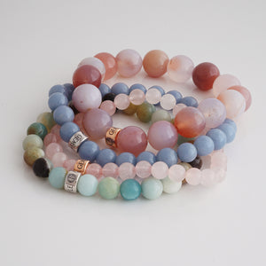 Natural gemstone bracelets with silver and gold charm by Gems In Style Jewellery