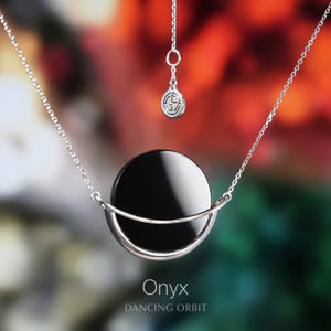 Dancing Orbit silver necklace with Onyx gemstone. Gems In Style Jewellery