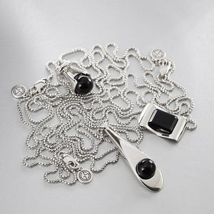 GEMS IN STYLE necklaces, ONYX gemstone, 925 Sterling Silver with Rhodium plating. Modern Minimalist Geometric Gemstone Jewellery.