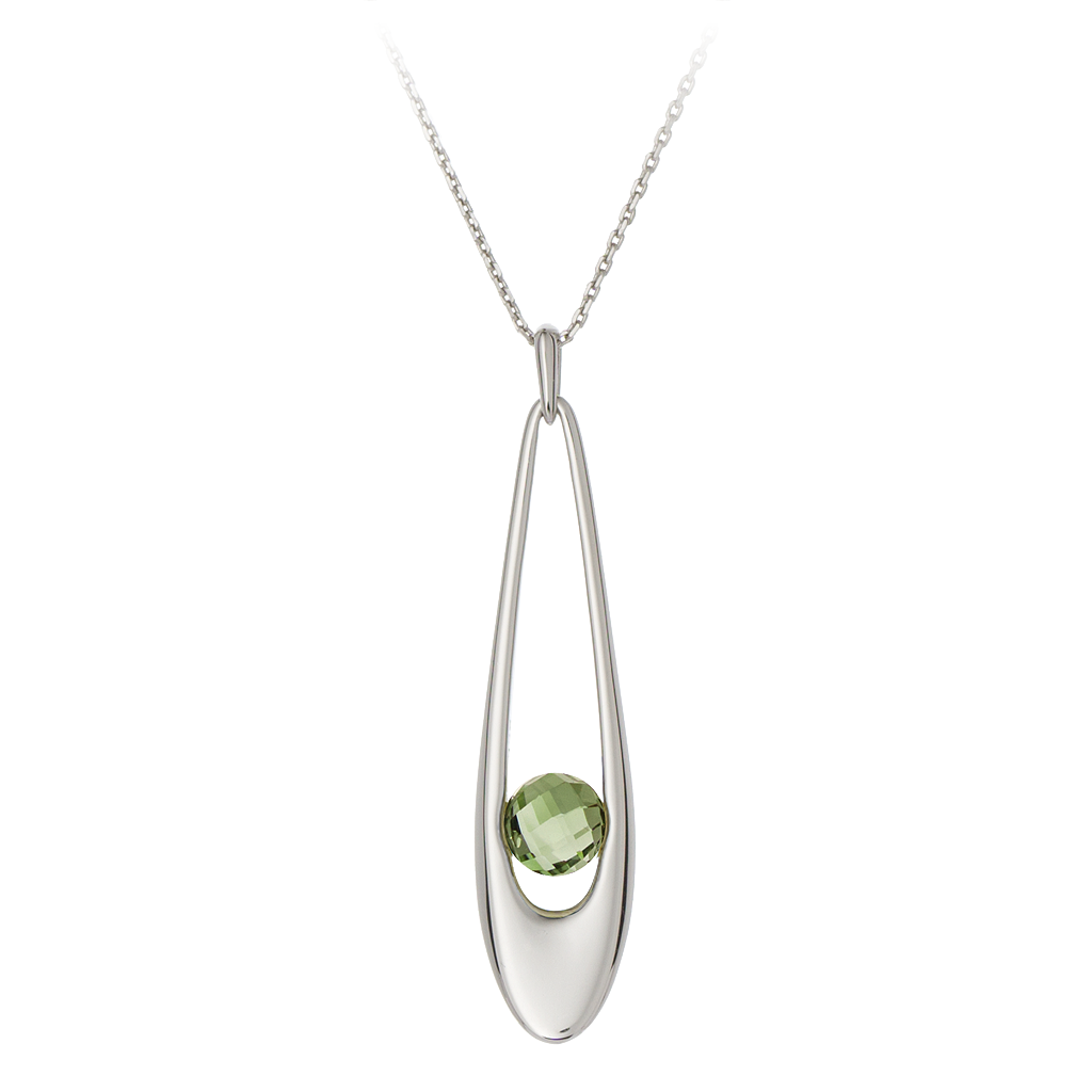 GEMS IN STYLE necklace - Levity collection, Green Amethyst gemstone, 925 Sterling Silver with Rhodium plating. Modern Minimalist Gemstone Jewellery.