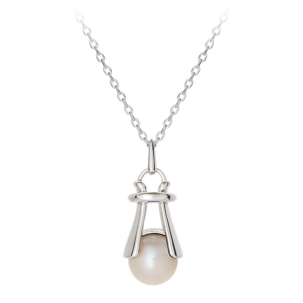 GEMS IN STYLE necklace - Angel Love collection, high quality freshwater 9mm Pearl, 925 Sterling Silver with Rhodium plating. Modern Minimalist Gemstone Jewellery.