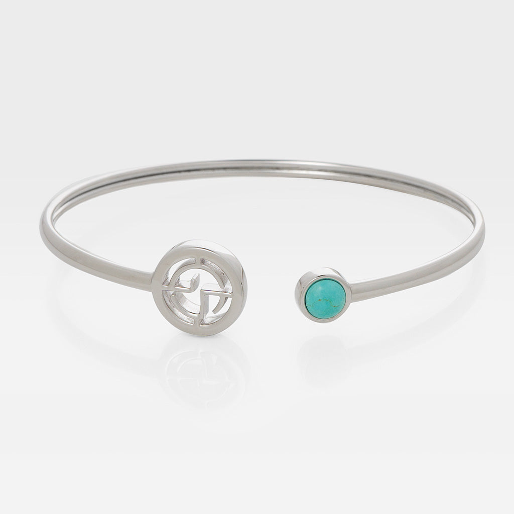 GEMS IN STYLE cuff - Signature collection, TURQUOISE gemstone, 925 Sterling Silver with Rhodium plating. Modern Minimalist Gemstone Jewellery.