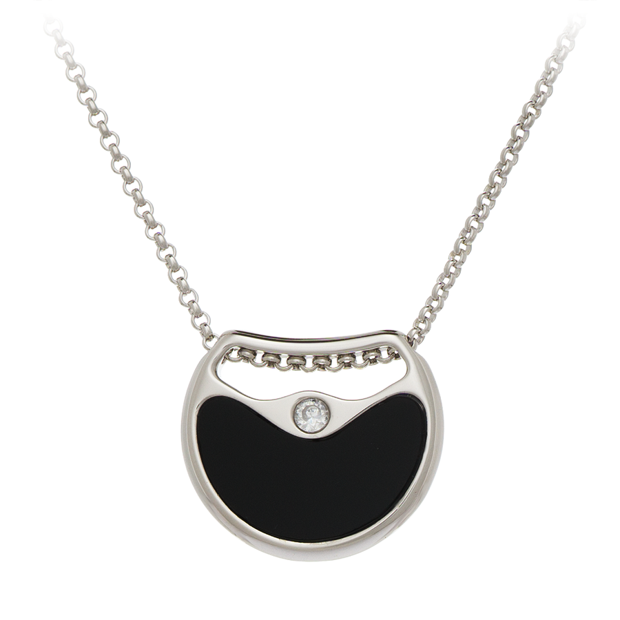GEMS IN STYLE necklace - Double Agent collection, ONYX and AVENTURINE gemstones, 925 Sterling Silver with Rhodium plating. Modern Minimalist Gemstone Jewellery.