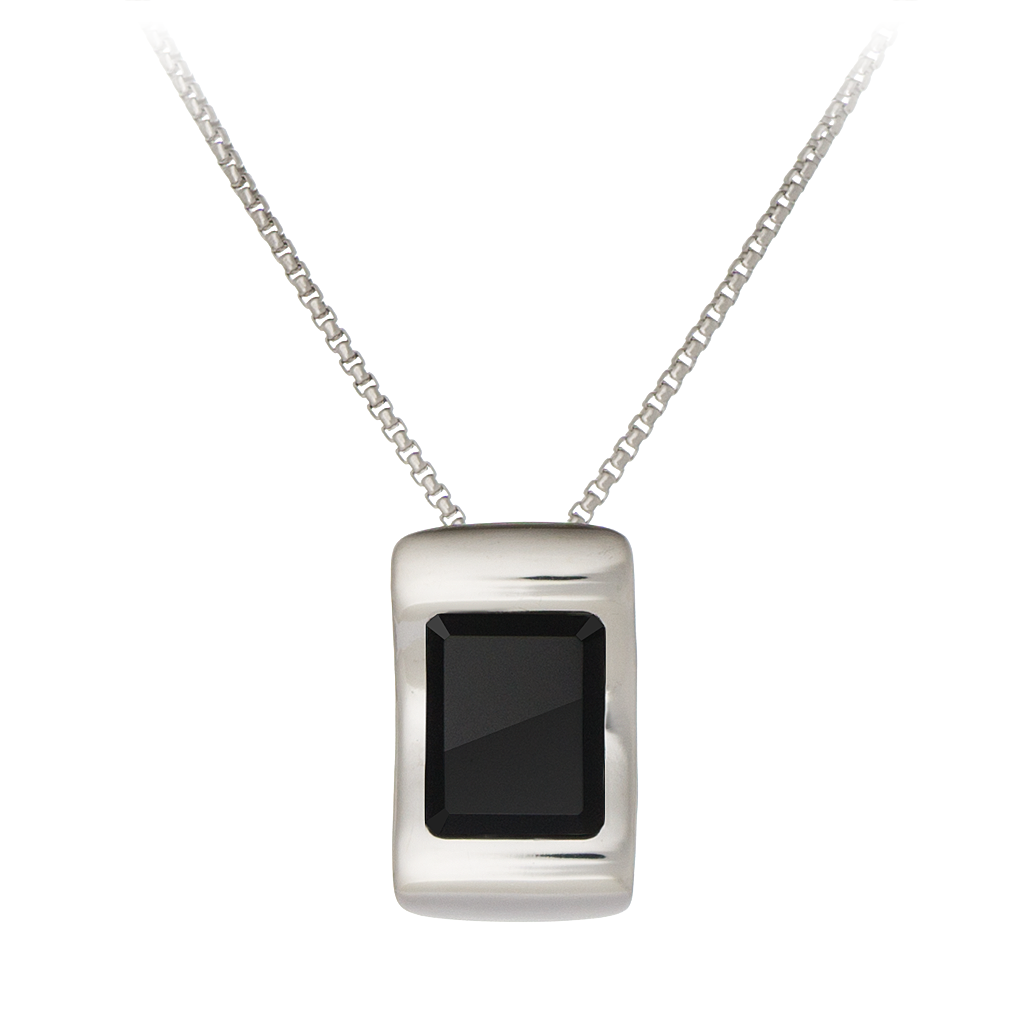GEMS IN STYLE necklace - Enigma collection, ONYX gemstone, 925 Sterling Silver with Rhodium plating. Modern Minimalist Gemstone Jewellery.
