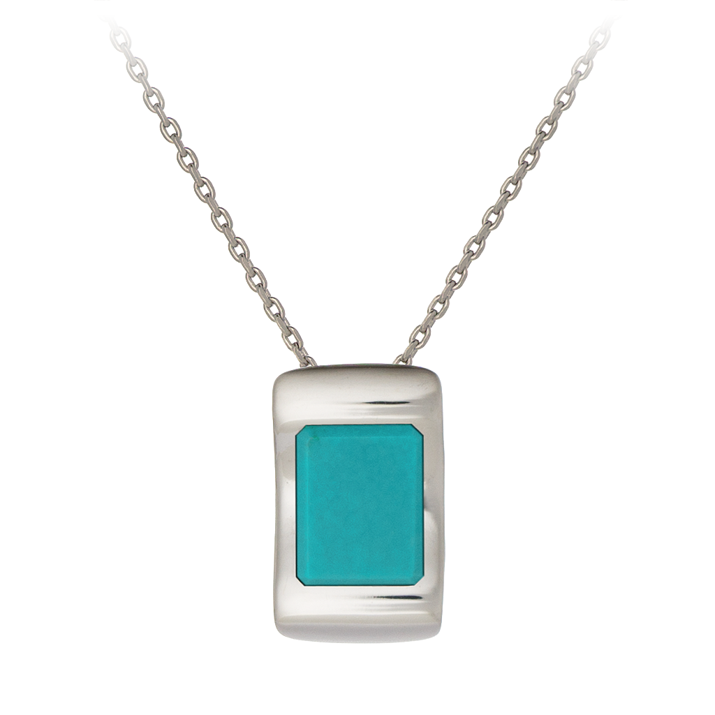 GEMS IN STYLE necklace - Enigma collection, TURQUOISE gemstone, 925 Sterling Silver with Rhodium plating. Modern Minimalist Gemstone Jewellery.