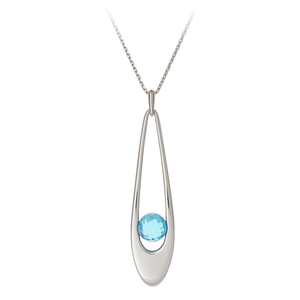 GEMS IN STYLE necklace - Levity collection, Swiss Blue Topaz gemstone, 925 Sterling Silver with Rhodium plating. Modern Minimalist Gemstone Jewellery.