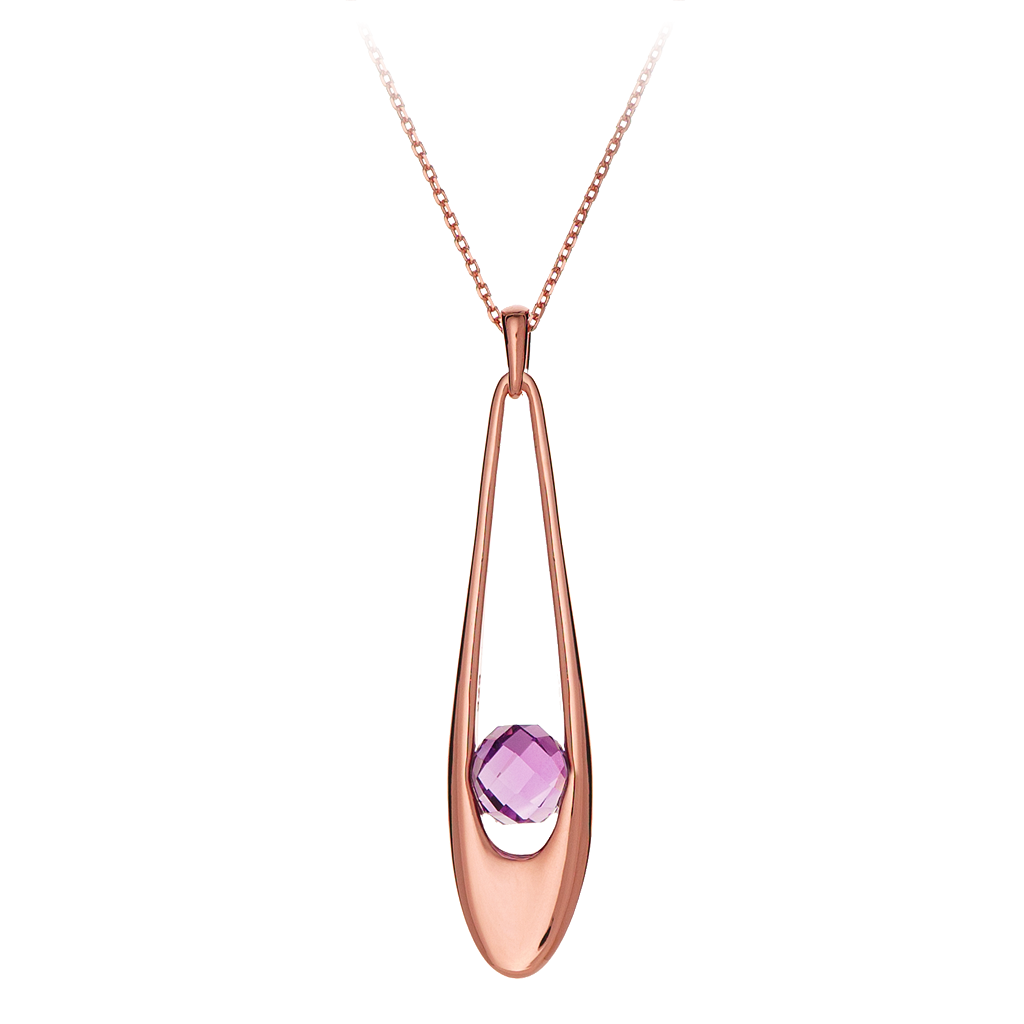 GEMS IN STYLE necklace - Levity collection, Amethyst gemstone, 925 Sterling Silver with 14K Rose Gold plating. Modern Minimalist Gemstone Jewellery.