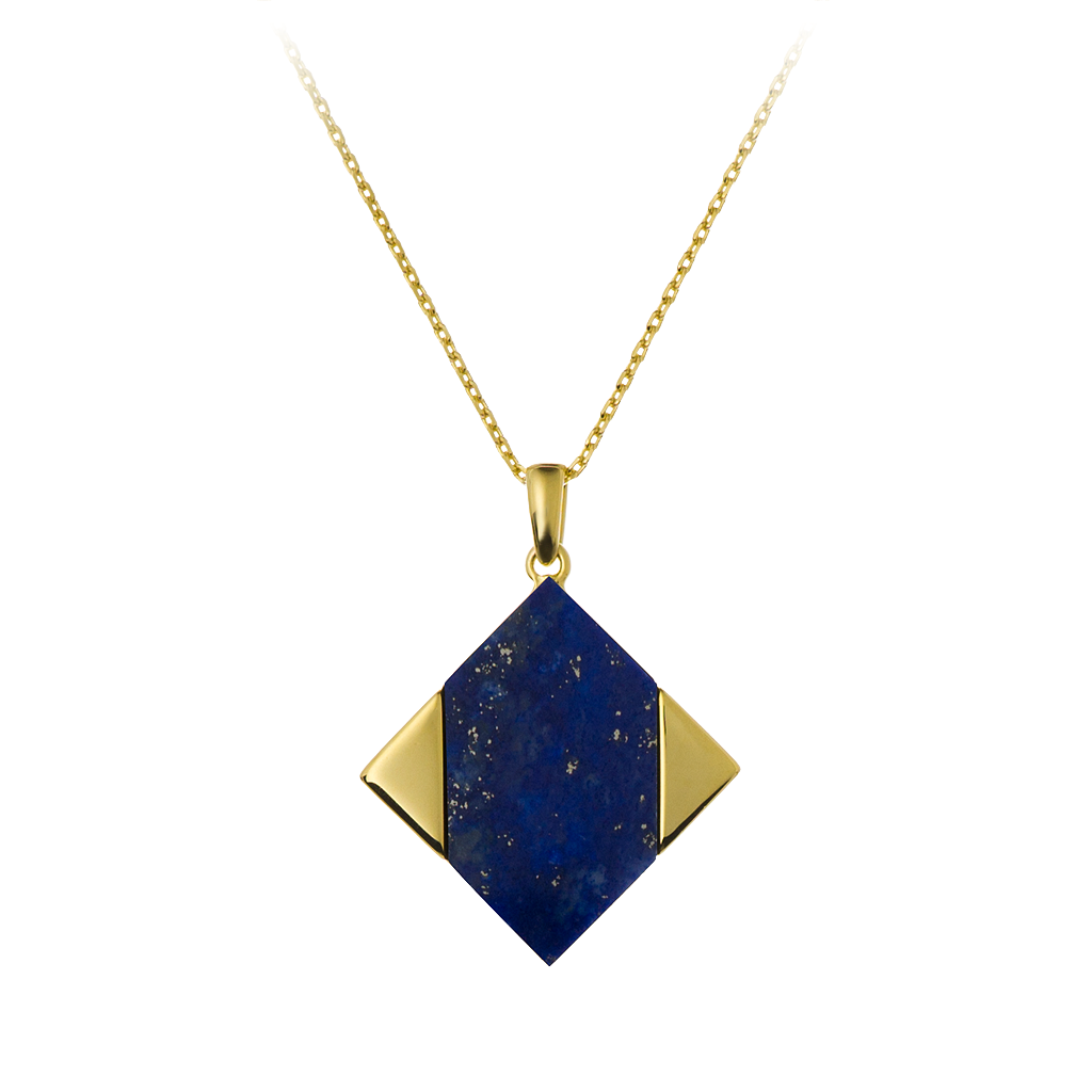 GEMS IN STYLE necklace - Magic Quad collection, LAPIS LAZULI gemstone, 925 Sterling Silver with 14K Gold plating. Modern Minimalist Geometric Gemstone Jewellery.