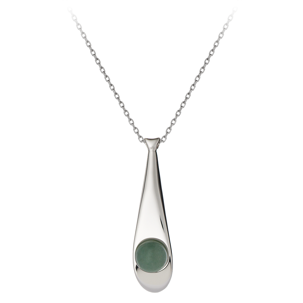 GEMS IN STYLE necklace - Morning Dew collection, AVENTURINE gemstone, 925 Sterling Silver with Rhodium plating. Modern Minimalist Gemstone Jewellery.