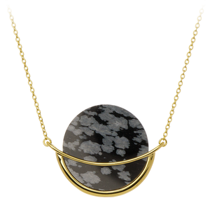 GEMS IN STYLE necklace - Dancing Orbit collection, SNOWFLAKE OBSIDIAN gemstone, 925 Sterling Silver with 14K Gold plating. Modern Minimalist Gemstone Jewellery.