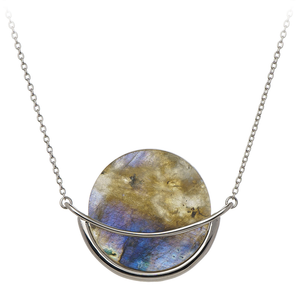 GEMS IN STYLE necklace - Dancing Orbit collection, LABRADORITE gemstone, 925 Sterling Silver with Rhodium plating. Modern Minimalist Gemstone Jewellery.